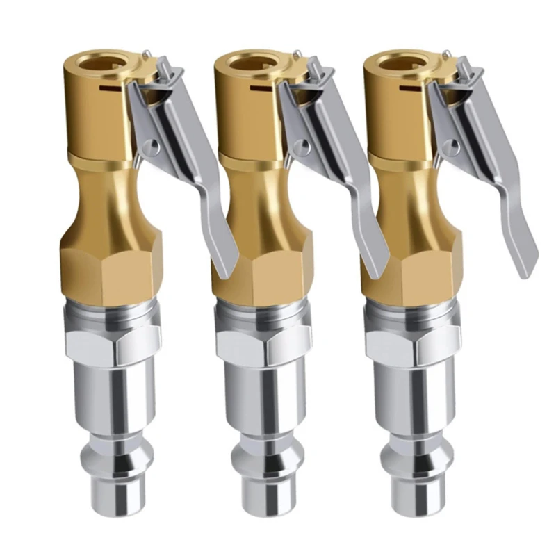 3pcs Car Tire Air Chuck Inflator Pump Valve Connector Clip-on Adapter Car Brass Tyre Wheel Valve For Inflatable Pump