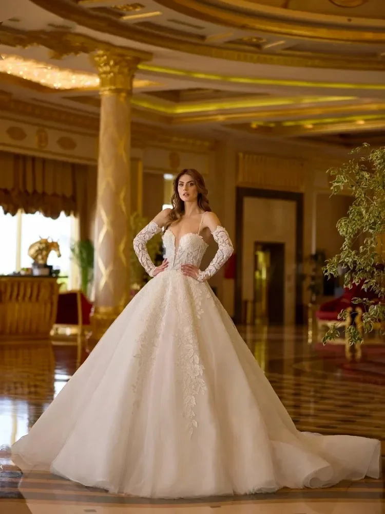 Flavinke Элегантные очаровательные кружевные свадебные платья по индивидуальному заказу, свадебное платье на тонких бретельках 2025 года, изящное платье без рукавов Robe de mariée