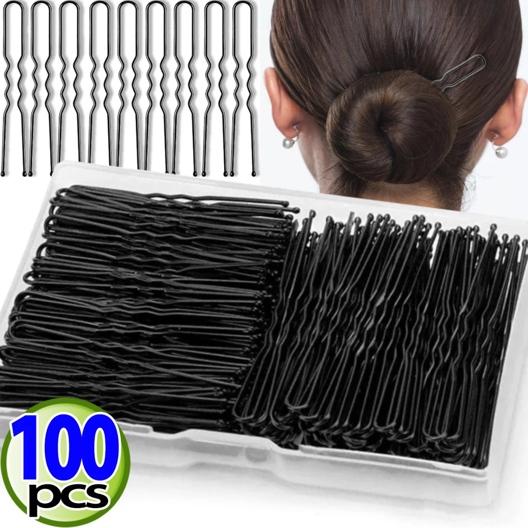 10/100pcs Black Hair Clips U-Shaped Bobby Pin Invisible Wavy Hairpin Hairstyle Styling Metal Hair Grip Barrette Hair Accessories