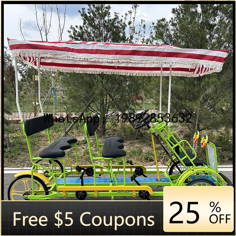 

Четырехместный двухрядный педальный велосипед D4-8 для экскурсий по живописным местам, четырехколесный, с возможностью парковки.