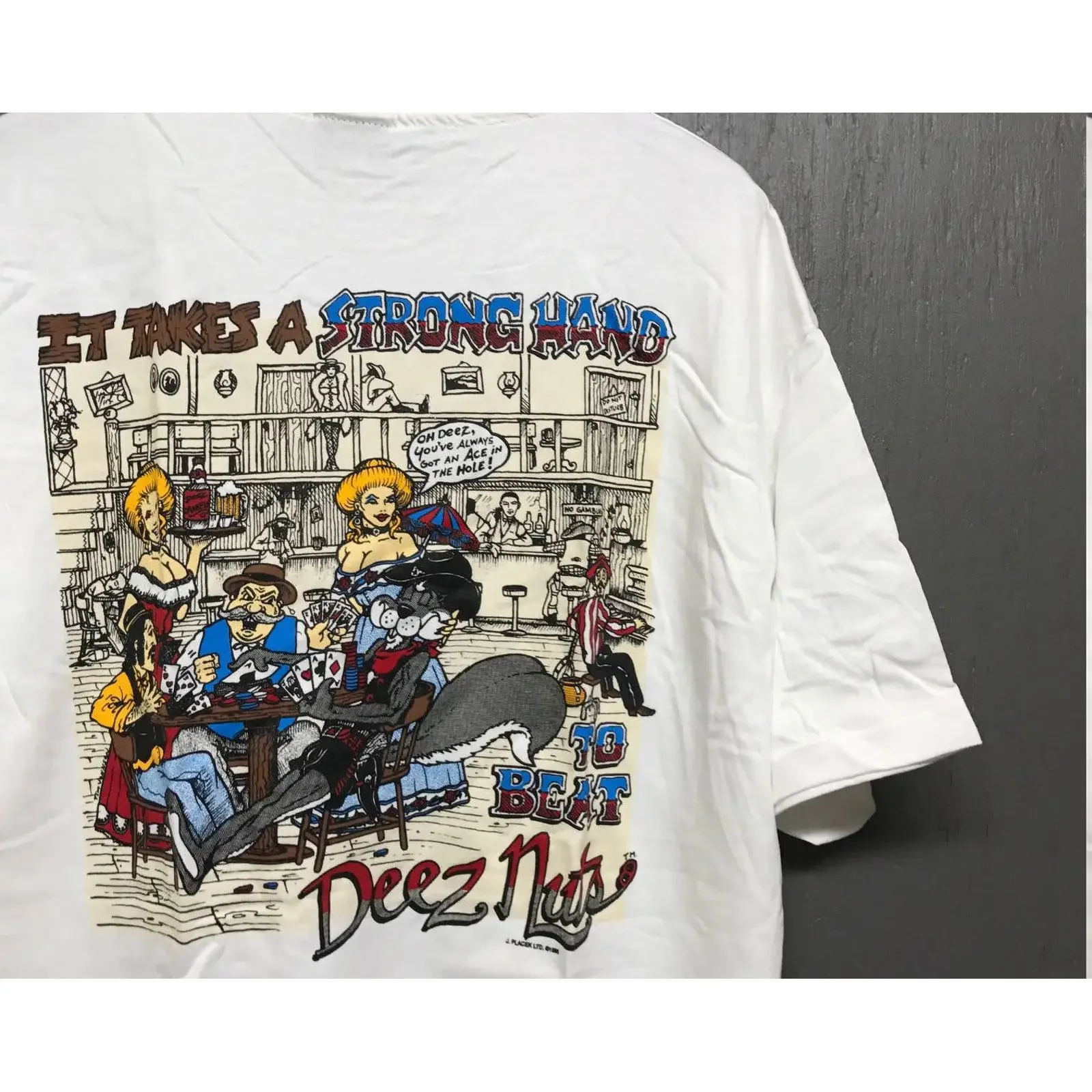camiseta-xl-nos-vintage-dos-anos-90-1995-deez-nuts-poker-estilo-comic-rap-big-johnson-vintage-com-efeito-lavado-para-uso-diario-ligeiramente-casual