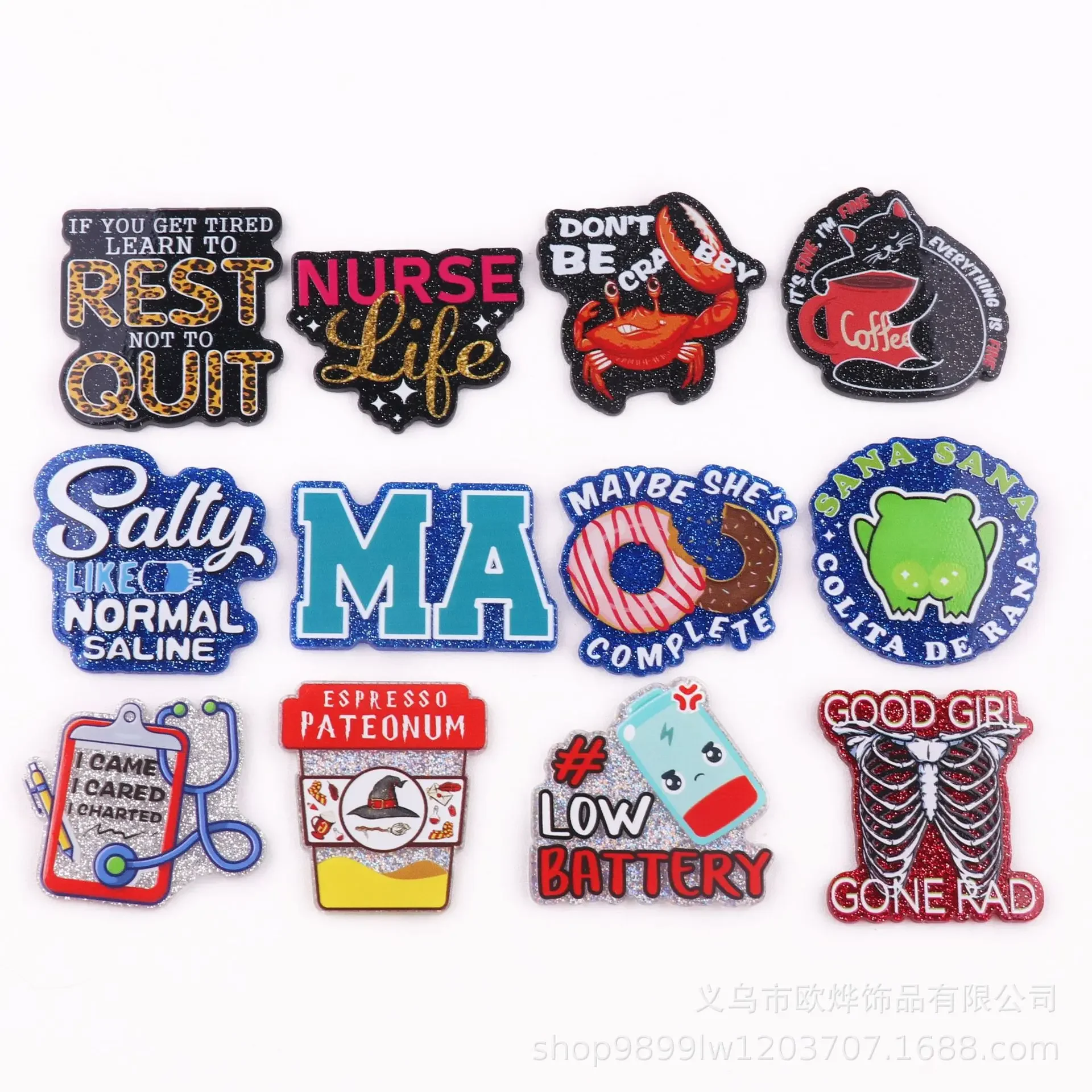 Cartoon Crab Frog Cat MA Acrylic Charms Flat Back Epoxy Pedant Fit DIY ID Card Badge Holder Jewelry Making Doctor Nurse Gift