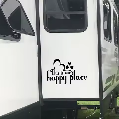 Car Sticker Creative Happy Place Decor Decal Auto Tuning Accessories for Caravan Campervan Trailer RV Motorhome Camper Van Bus