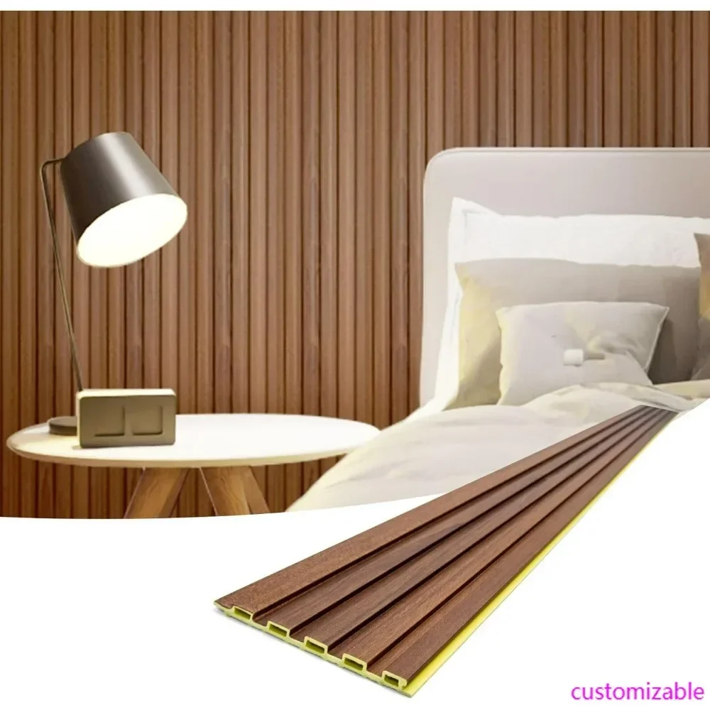 Slat Wall Panels - WPC Soundproof 3D for Interior Decoration, TV Background, 8-Piece Set, 96x6 Inches Teak