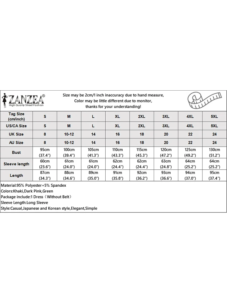 ZANZEA Koreańska moda Solidne sukienki podstawowe Vintage Dzianinowa sukienka damska z długim rękawem Vestidos 2025 Wiosna Kieszeń Bez paska Szaty