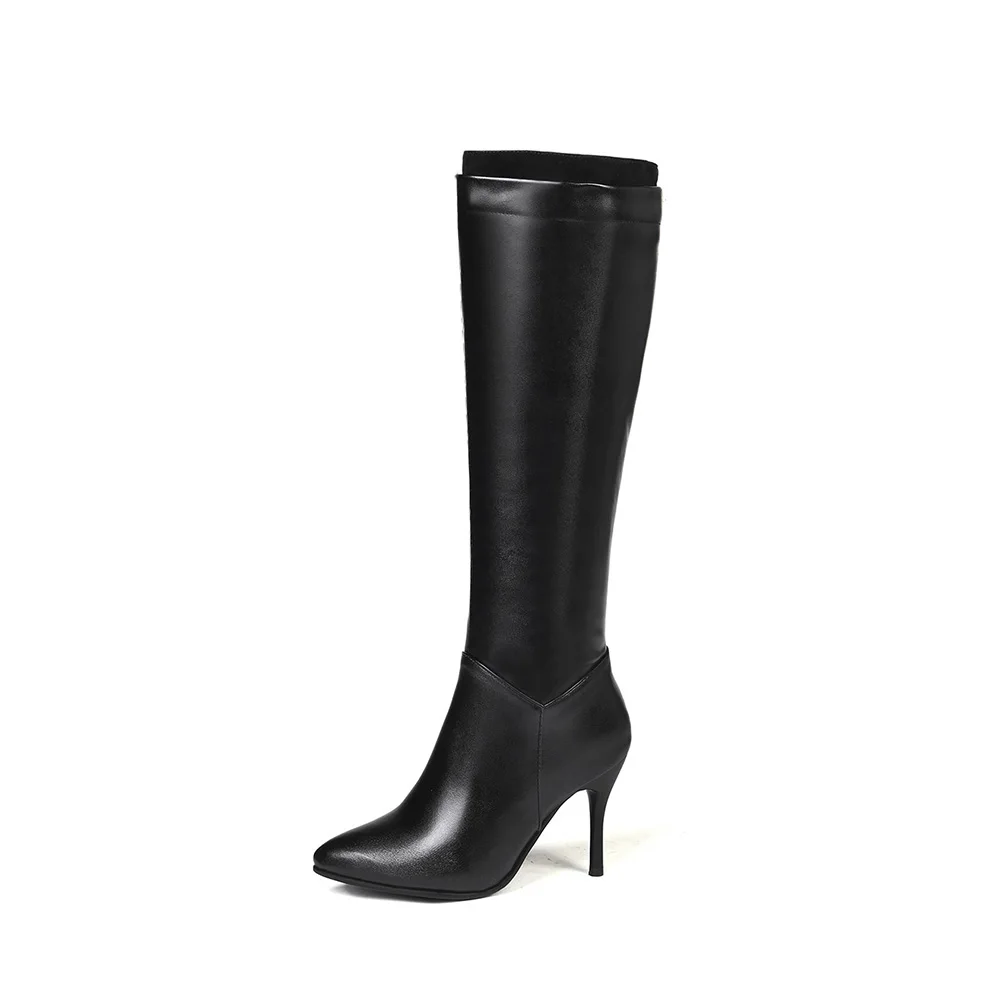 Brand New Winter Comfortable Black White Women Knee High Nude Boots High Heels Lady Dress Shoes SH285 Plus Big Size 10 43 45