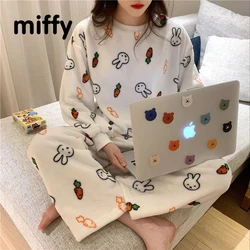 Kawaii Miffy Pajama Flannel Set Homewear Coral Velvet Autumn/Winter Warm Long Sleeve Set Christmas Gift Toy