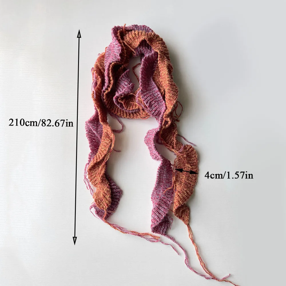 Y2K Ins Long Knitted Thin Scarf Ruffle Patchwork Autumn Warm Scarf Spiral Wool Decoration Neckerchief Irregular Small Scarves