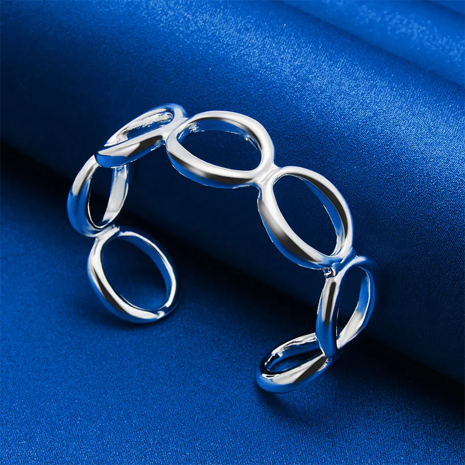 Charming 925 Sterling Silver Exquisite Openwork Round Bangle for Women, Fashionable Party and Wedding Jewelry