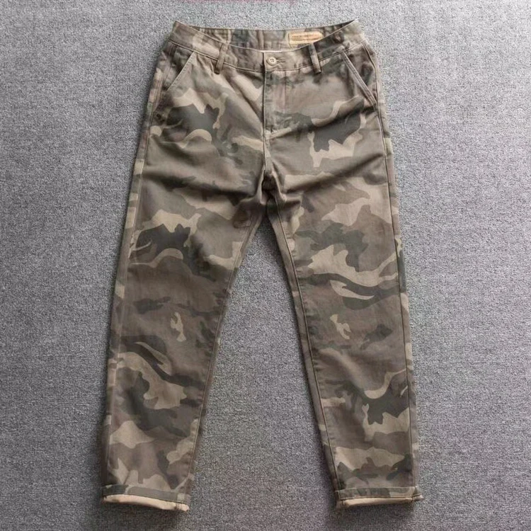 Plus Size 42 44 100% Cotton Camouflage Workwear Pants for Men American Vintage Straight Casual Trousers High Quality Heavyweight