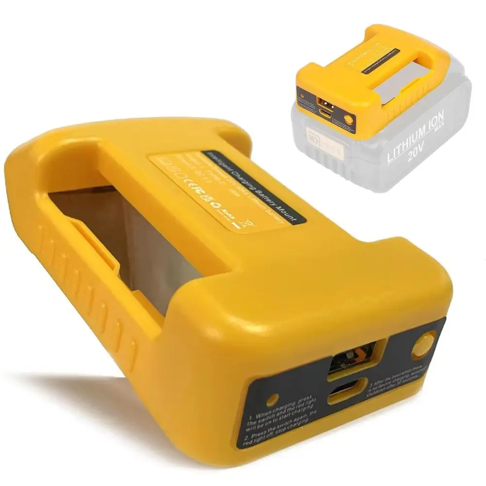 20V Input Battery Adapter Converter Belt Clip USB A Output Dual Output Power Adapter for DeWalt 18V‑20V Lithium‑ion Battery