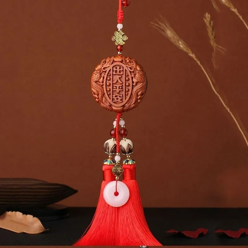 Car Pendant Double Jade Buddha Beaded Hanging Ornaments Good Luck Safe Driving Rear View Mirror Charms Car Decoration Interior