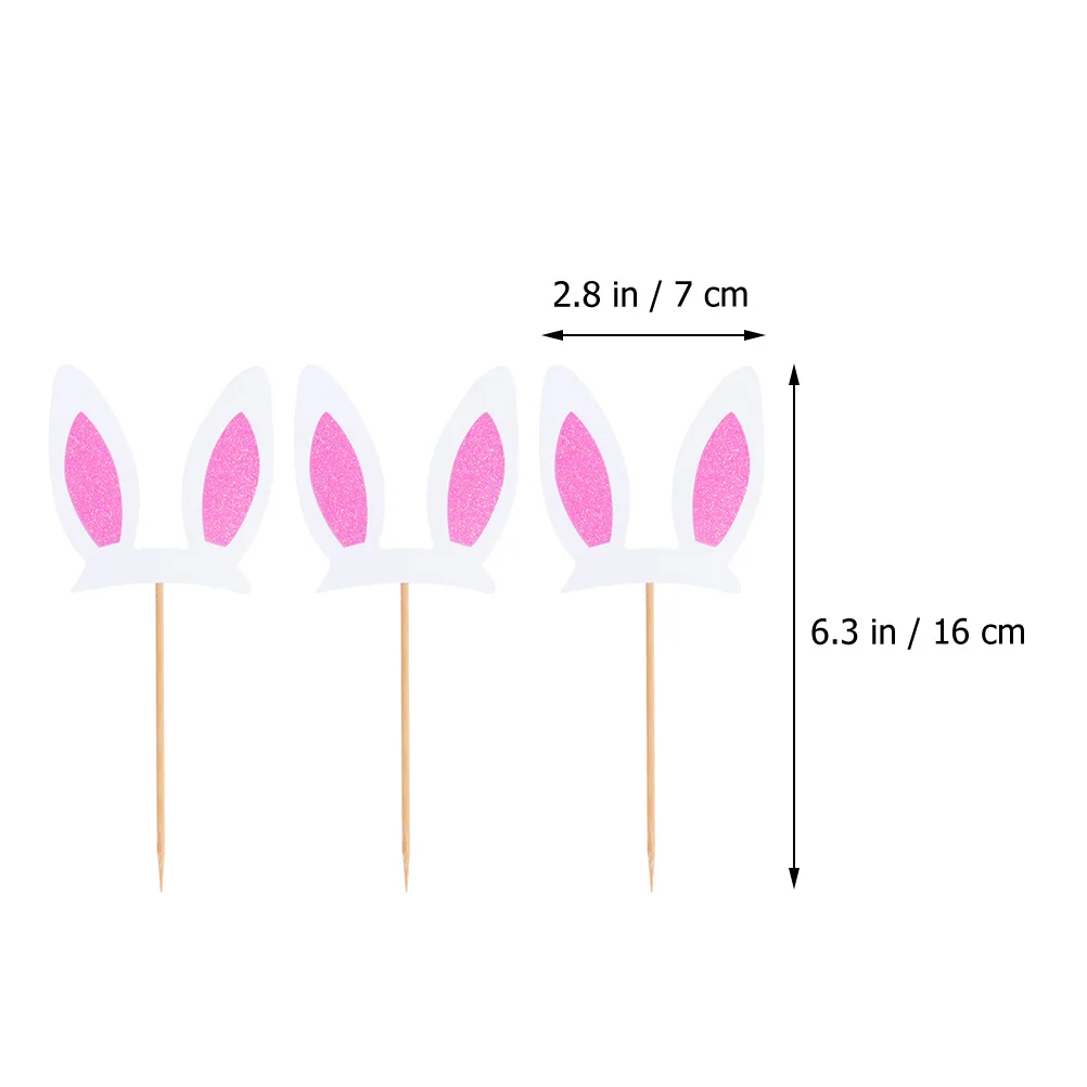 

30pcs Rabbit Ear Cake Toppers Glitter Wooden Cupcake Picks Easter Party Decoration Supplies Birthday Cake Decor
