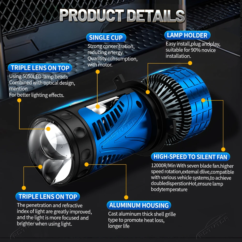 10000W H4 LED Headlight Bulb Projector Lens CANBUS Super Bright 28000000Lm 6500K Turbo Fan Car Light H4 for Cars/Motorcycles