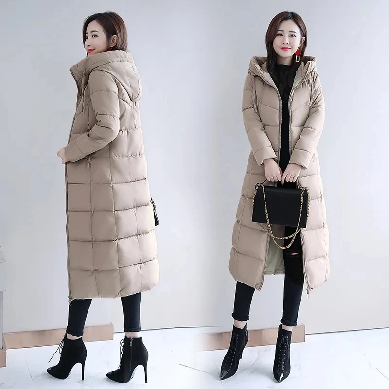 Abrigo de plumón largo de algodón para mujer, chaqueta cálida, Parkas acolchadas gruesas, Abrigo con capucha informal, novedad de invierno, 2024