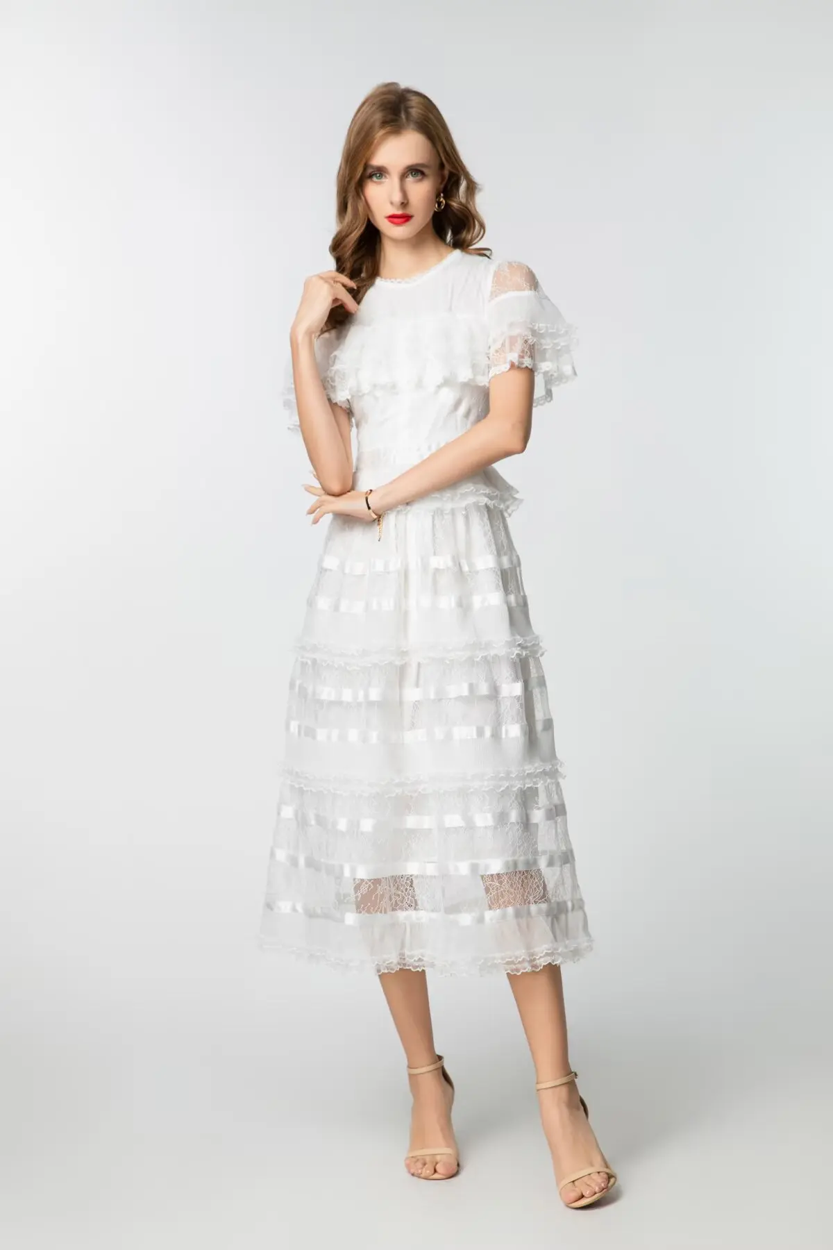 Vestidos femininos o pescoço mangas curtas sexy fora do ombro em camadas rendas elegante designer vestidos