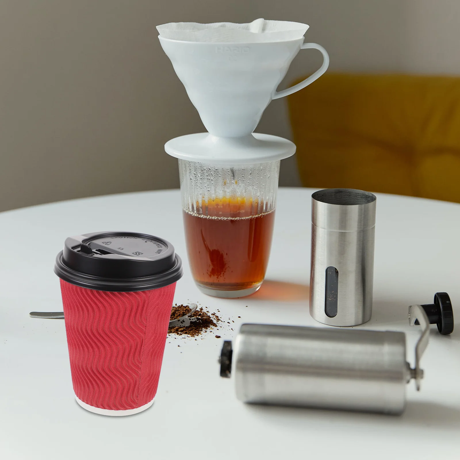 

50pcs Corrugated Paper Coffee Cups Double Wall Insulation Leak Proof Lid For Takeaway Hot Drinks Disposable
