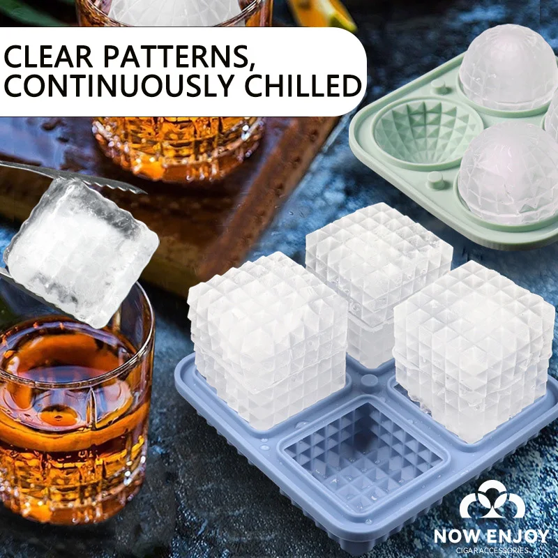 

High-end Silicone Ice Mold Whiskey Beer 4 Grid Mold Reusable Whiskey Ice Box Ball Square Rhombus-shaped Ice Cube Kitchen Tool