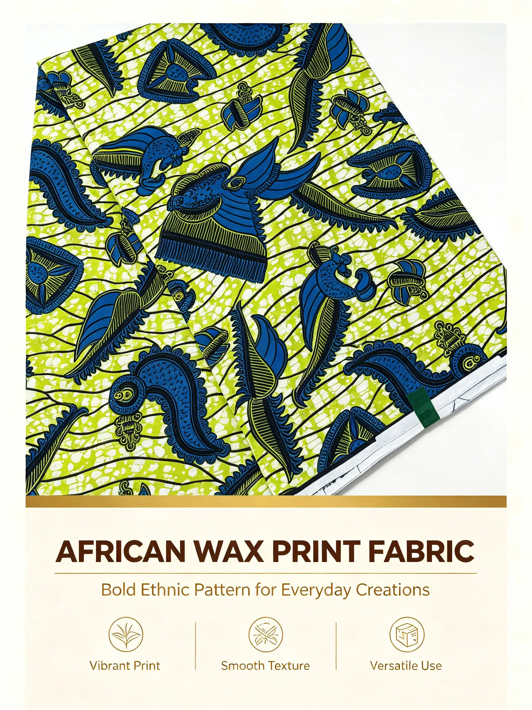 African Real Wax Print Fabric Ankara 6 Yards Green Blue Paisley Pattern 100% Cotton Pagne Material For Women Dress Sewing DIY view 2