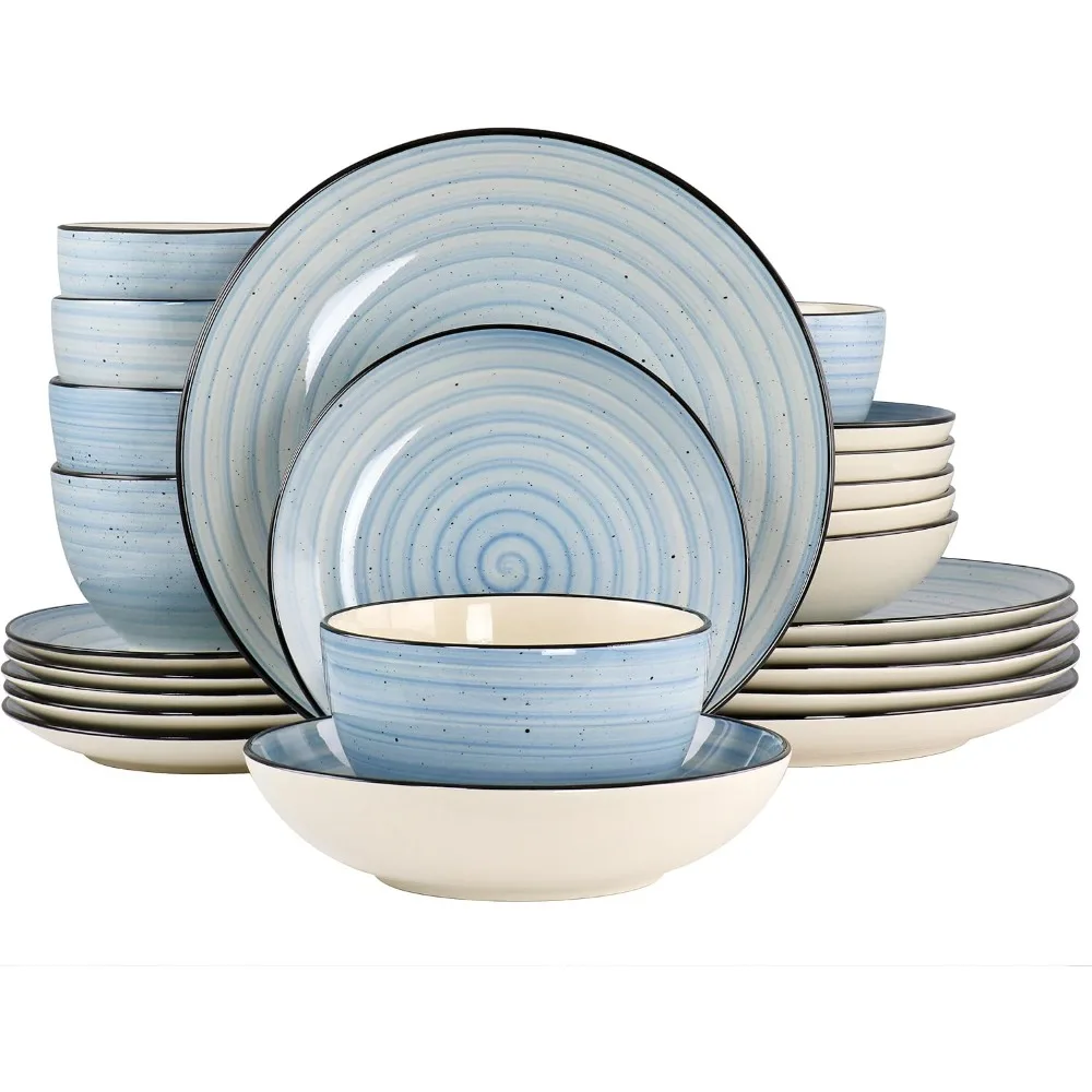

Elama Gia 24 Piece Round Stoneware Dinnerware Set in Light Blue