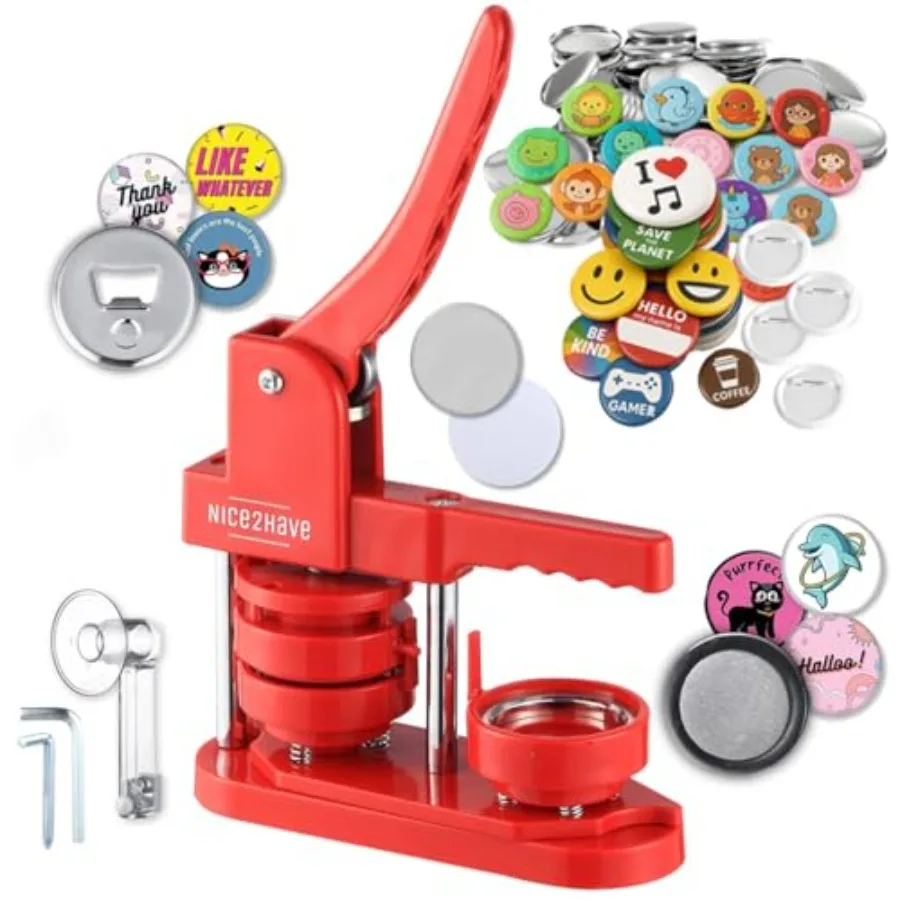 

Button Maker Machine 2.25 Inch 58mm Pin Maker Kit - Single Mold 100 Buttons 5 Fridge Magnets 5 Bottle Openers Cutters and 500+