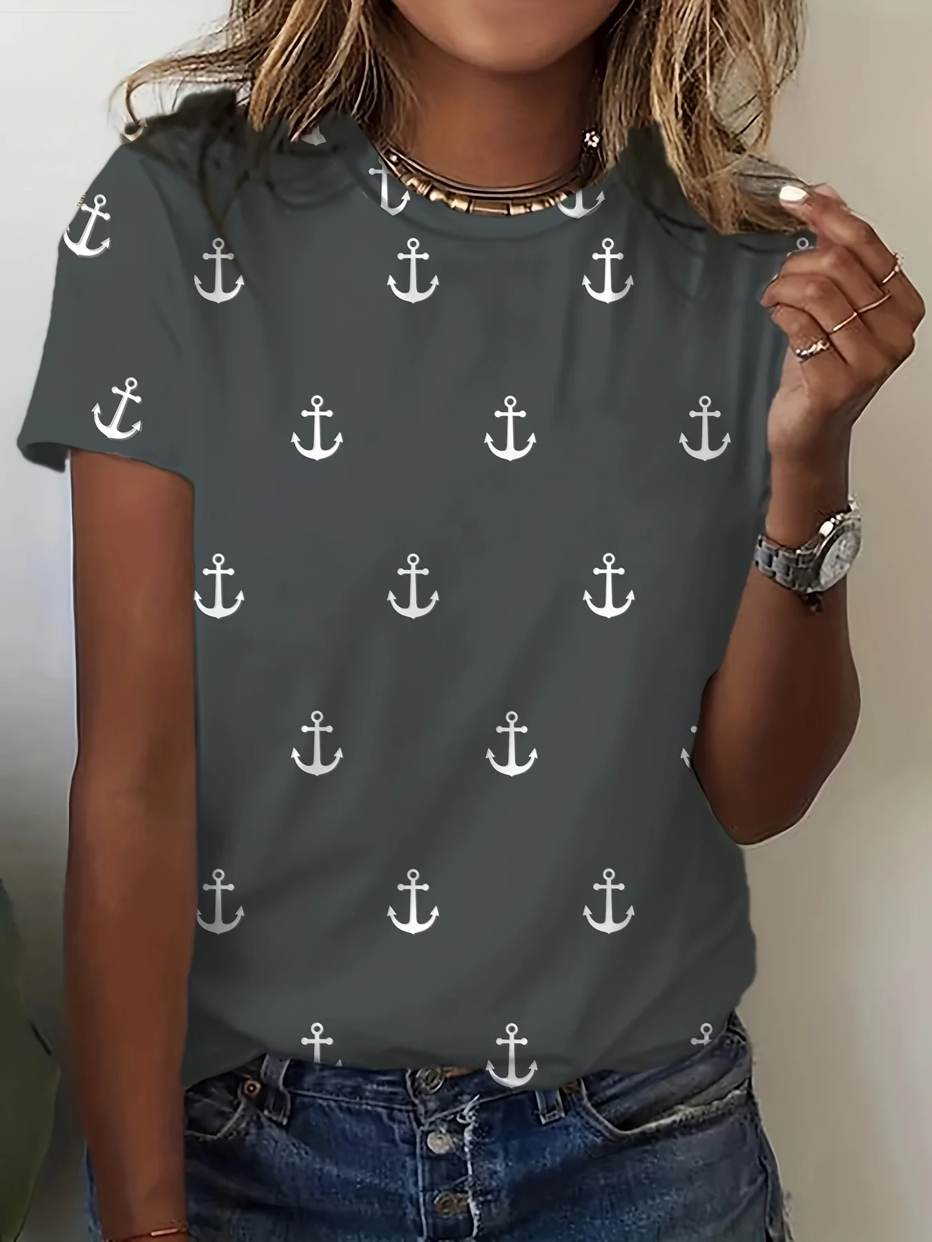 Fashion Summer Anchor 3D Print T-shirts Women Streetwear Casual Harajuku Y2k Short Sleeve T Shirt O-neck Tees Tops Clothing