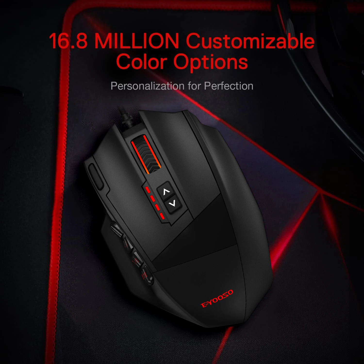 E-YOOSO X39 Wired Laser Gaming Mouse, 12400 DPI, with 19 Programmable Buttons and RGB LED, High Precision for MMO