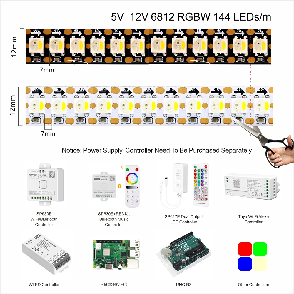 SK6812 RGBCW WW Led Strip Light 4 in 1 Similar WS2812B 144 LEDs Individual Addressable RGBWW Led Lights 1M 2M 5V 12V IP30 65 67