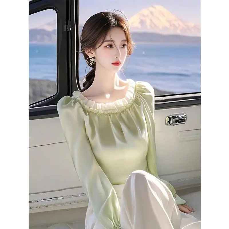 

Spring Office Lady Simplicity Elegant Trend Sexy Long Sleeve Pullover Elegant Dignified Intellectual Generous Youth Lively Grace