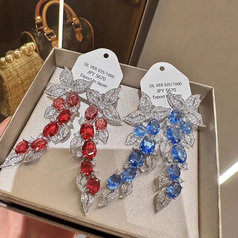 Light Luxury Long Zircon Tassel Fashion Exquisite Leaf Flower Earrings