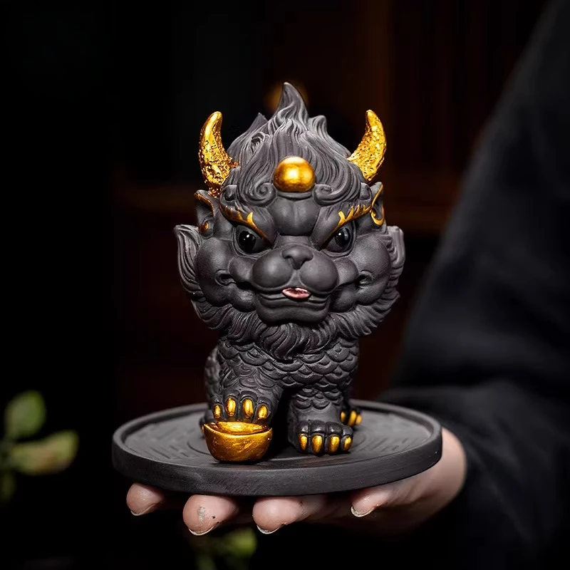 Purple sand boutique beast fire qilin tea pet ornament light luxury can be raised
