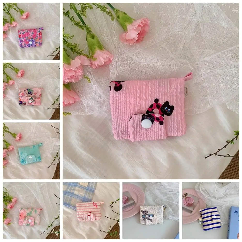 Monedero de flores de lona Simple para mujer, Mini billetera de tela de burbujas de oso, monedero portátil, sobre de tela