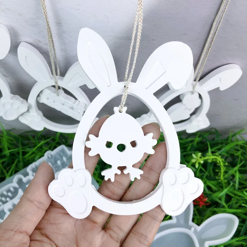 Easter Bunny Hanging Molds Egg Shaped Rabbit Pendant Casting Molds Easter Egg Bunny Carrot Chick Gypsum Mold Spring Decoration