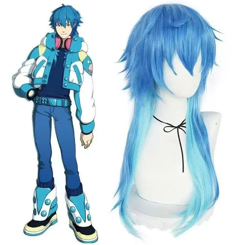 DRAMAtical Murder Aoba Seragaki Cosplay Wig Blue Gradient Long Wolf Cut Hair Heat Resistant Synthetic for Halloween Comic Con
