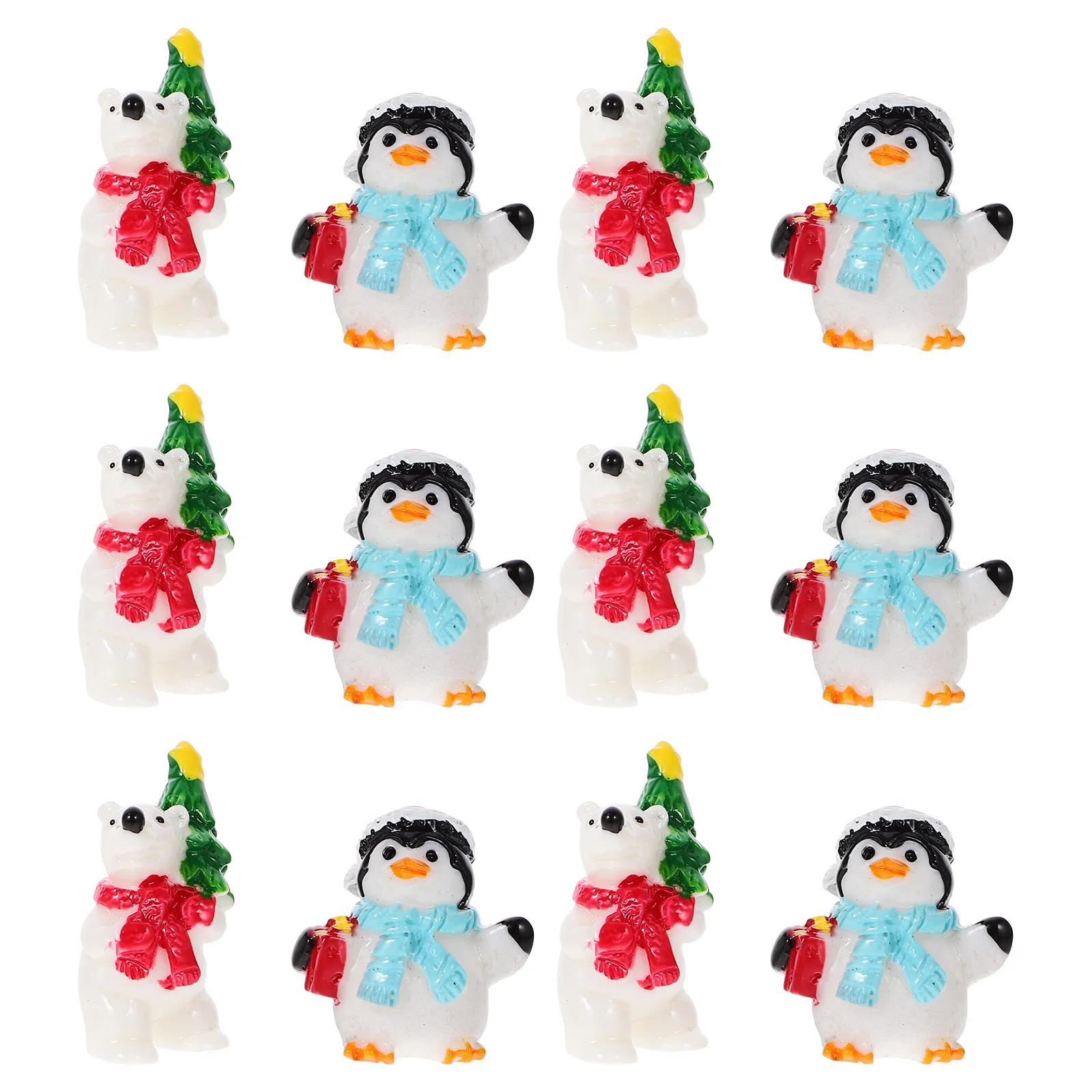 

20pcs Christmas Miniatures Cute Tiny Figurines Resin Small Mini Bear Penguin Winter Animals Xmas Ornaments Decoration Party