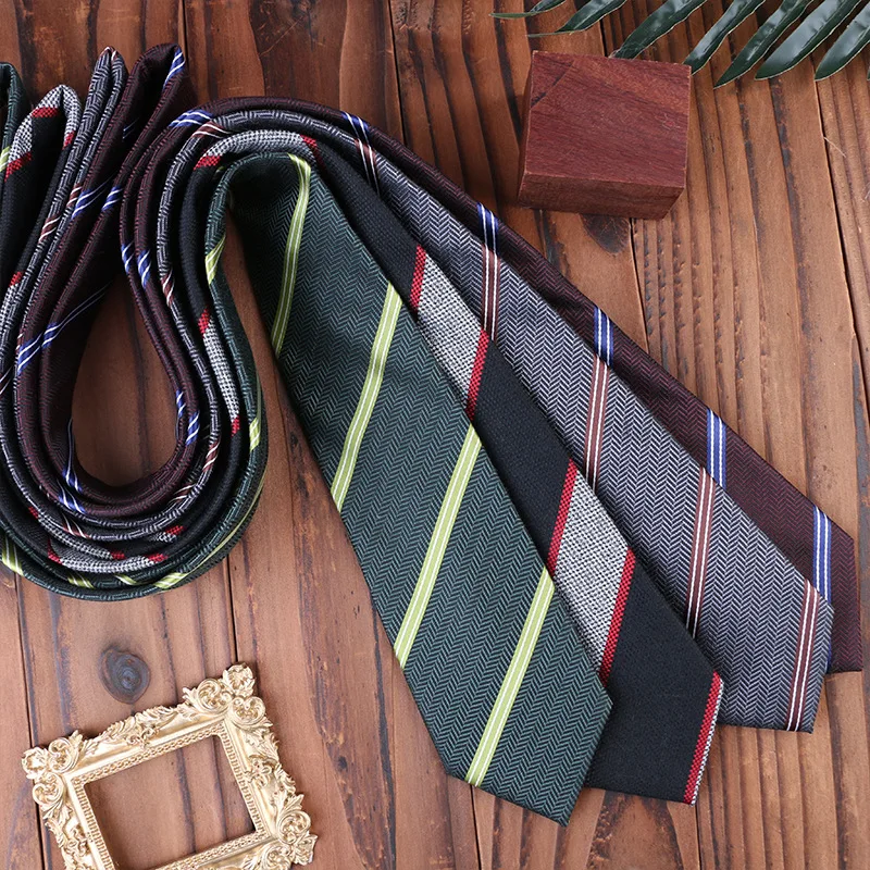 

Men's Business Ties 7cm Polyester Cotton Interwoven Tie Striped Solid Color Formal Career Fashion Neckties Male Neckwear