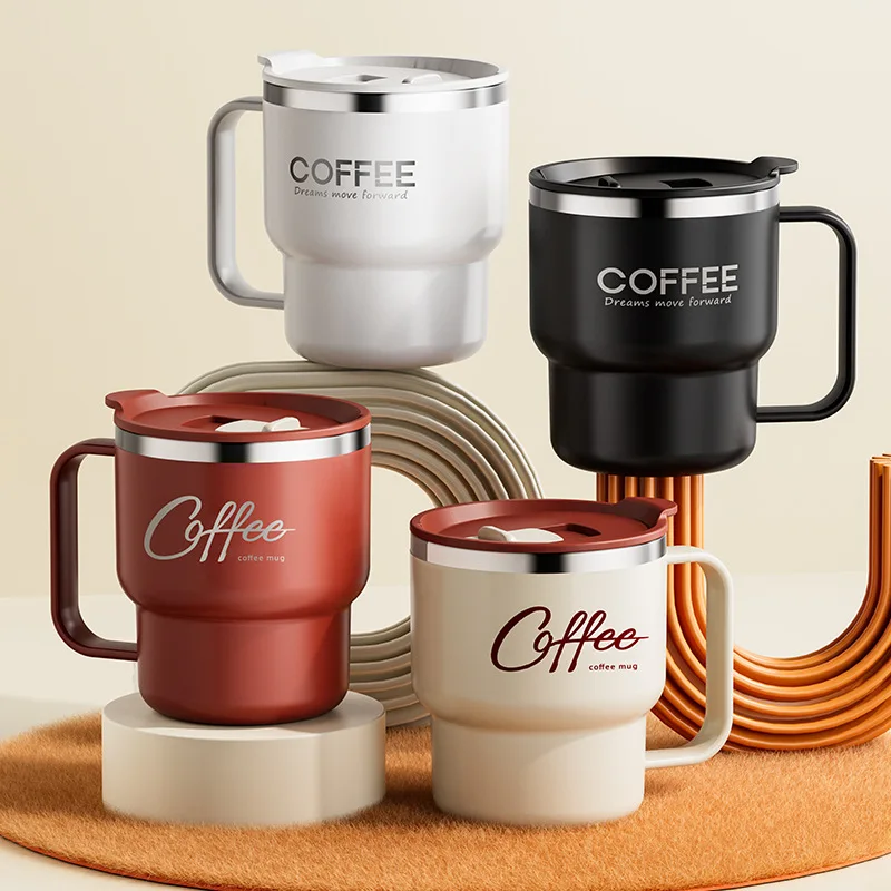 Caneca de Café de 400ML em Aço Inoxidável com Alça, Caneca Térmica Portátil de Dupla Camada, à Prova de Vazamentos