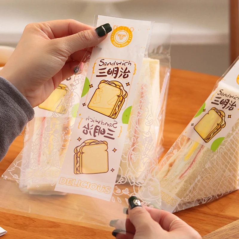 100 stücke sandwich kunststoff verpackung transparente dreieck taschen für brot butty taschen geburtstags feier dekoration behandeln