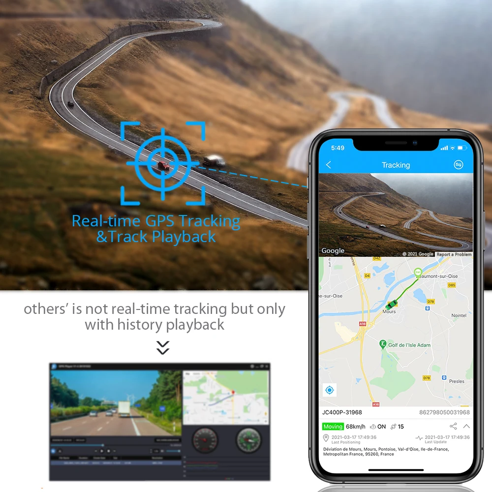 Jimi 4G Dash Cam JC400P With Live Stream HD 1080P Dual Cameras Built-in GPS Wifi Hotspot Support Multiple Alarms Car DVR Monitor