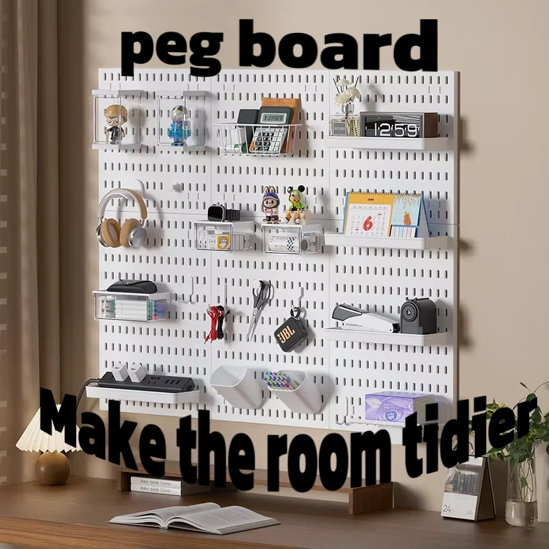 No Drill Modular Pegboard Organizer Self Adhesive Wall Storage Board for Bathroom Kitchen HomeNo Drill Wall Mounted Pegboard Org