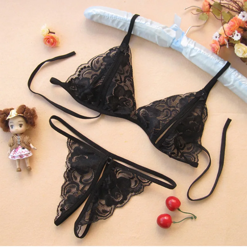 Sexy Three Point Type Sex Appeal Underwear Female Transparent Lace Bra Underwear Temptation Split Suit