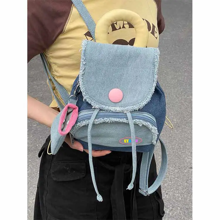 JAIERDI Denim Mini Backpack Women New Vintage Harajuku Cute Backpacks Ladies Fashion Retro Casual Blue Y2k Mochila Aesthetic