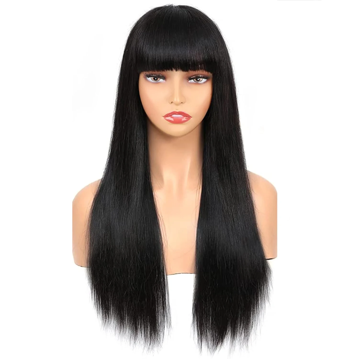 Parrucca diritta per capelli umani per donna Parrucca brasiliana per capelli Remy con botto Parrucca fatta a macchina con densità del 180% con frangia Colore naturale