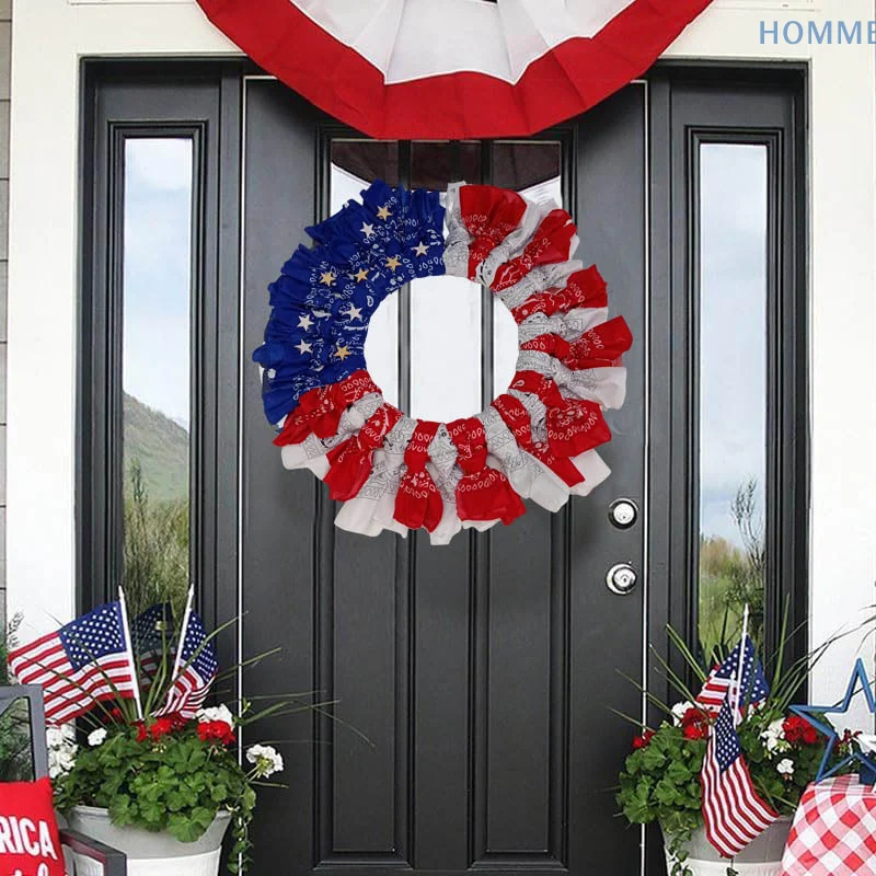 

American Independence Day Patriotic Wreath For Front Door 4th Of July Festival Decoration For Wall Window Pathway Garden Outdoor