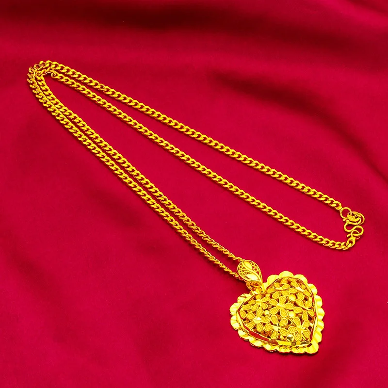 Flower necklace love chain 60 cm long 3 mm women 24K gold, AU999 dating occasions eye-catching, elegant standard