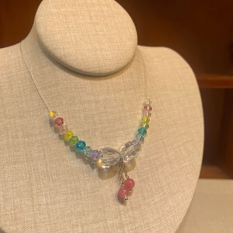 Shijia crystal necklace, the new jelly is a beaded necklace, sweet and cute dopamine color accessories, collarbone chain.