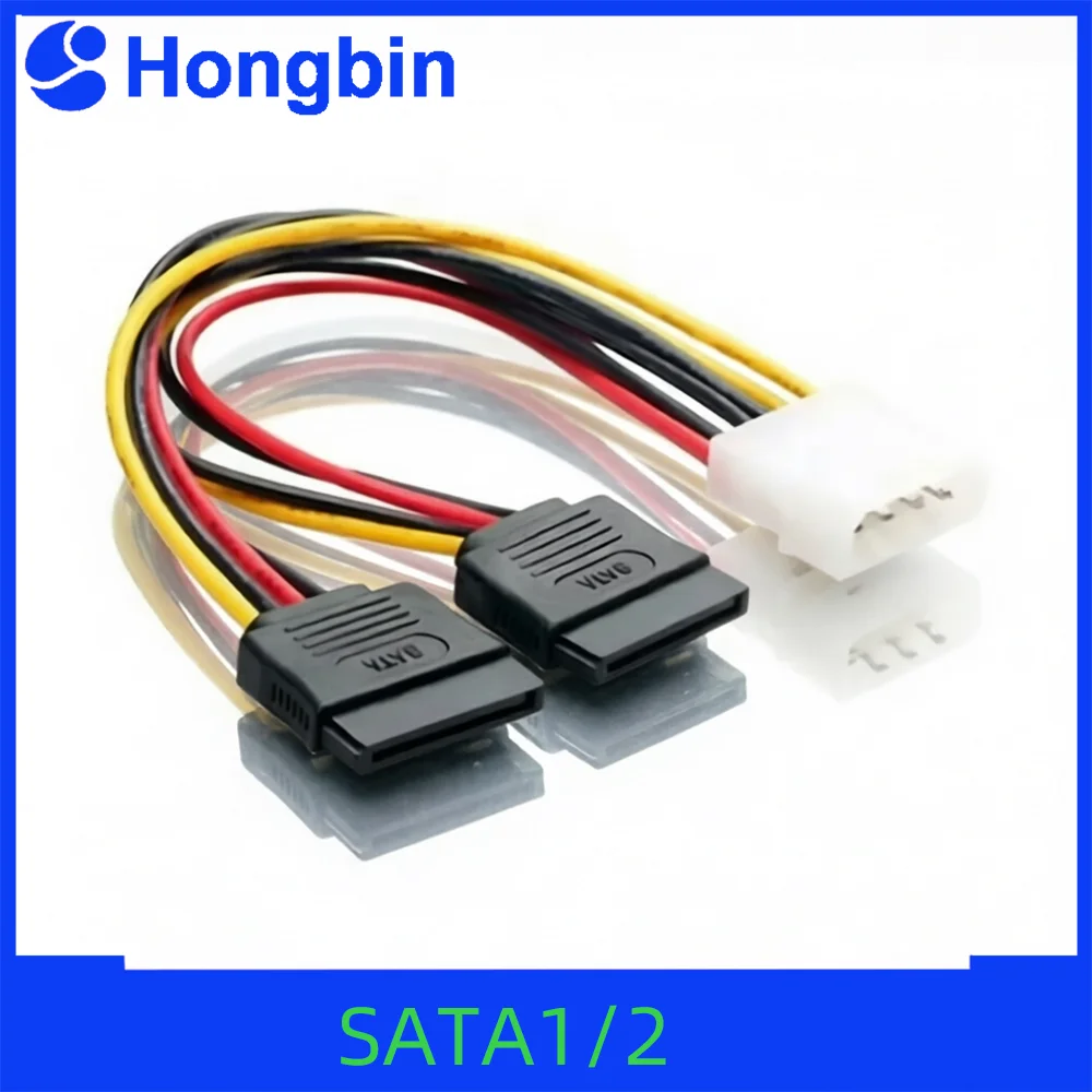 IDE Molex 4 Pin to 2x SATA Power Cable Serial ATA Y Splitter Hard Drive Dual Extension Cord Adapter Connector for PC Hardware