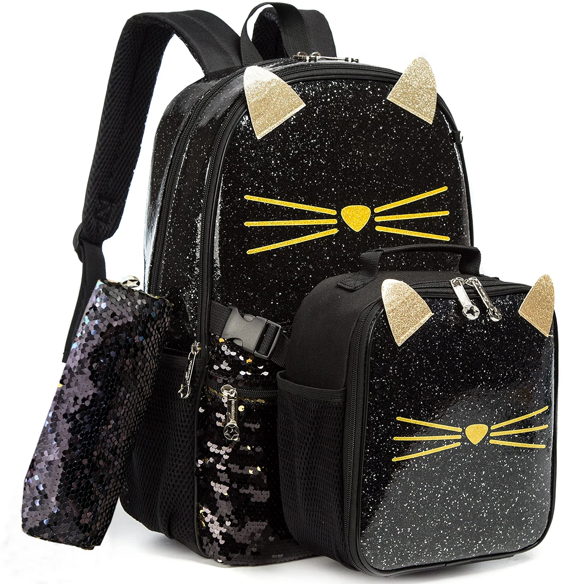 3PCS Cute Animal Series Sequin Backpack with Lunch Bag and Pencil Bag Bookbag for Travel Study the Best Gift for Girl