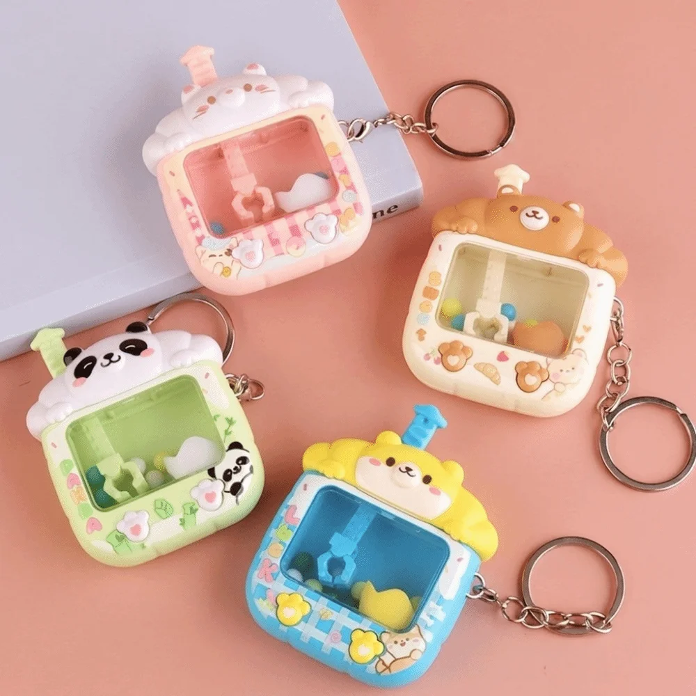 Plastic Catching Ball Machine Keychain Cartoon Cute Tiny Arcade Games Pendant Funny Little Panda Mini Claw Machine Keychain