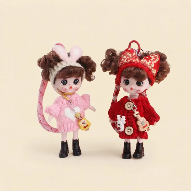 

16cm Cute Sweater Big-Eyed Doll Keychain Cartoon Fashion Dress Up Princess Doll Toy Exquisite Keychain Backpack Decor Pendant
